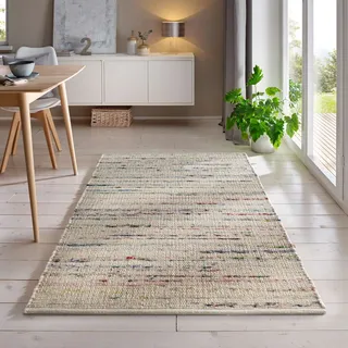 Handweb-Teppich aus Schurwolle in Skandinavischem Landhaus Design in vielen aktuellen Farben für Wohnzimmer, Esszimmer, Schlafzimmer, Flur, auch als Läufer beidseitig verwendbar bunt 140x200 cm