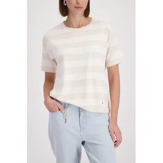 Sweatshirt MONARI "Sweatshirt Ringel", Damen, Gr. 44, beige (beige ger), Sweatware, Obermaterial: 83% Viskose, 14% Polyester, 3% Elasthan, geringelt, regular fit taillenbedeckt, Rundhals, eingesetzt abgesteppte Kante, Sweatshirts Sweatshirt, Regular fit mit Rundhalsausschnitt