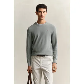 GANT Herren, Stirckpullover mit Rundhals, - Micro Textured Cotton C-Neck, Baumwolle, Eukalyptus (ceramic Grey) M,