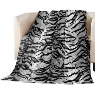 Decke 150x200 cm Schwarzes Tigermuster Kuschelige Wolldecke Flauschig Weich Warm Plüsch Wohndecke 3D Tagesdecke Decke für Bett Dicke Decke Sofa Wohndecke Geschenke für Frauen Männer (150X200 cm)