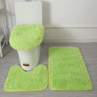 AYGCI rutschfeste Badteppich 3 teilig Badematten Set Weiche Saugfähige Badematte Waschbar Teppiche Toilettendeckelabdeckung WC Vorleger Duschvorleger (Grün)