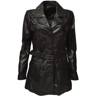 Zimmert Leather Damen Kurzmantel Ledermantel Übergang Weiches Lammnappa Sabina Gürtel mit Schnalle (38, Schwarz) - 38