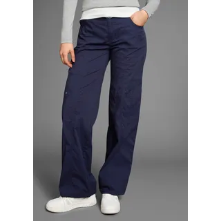 Cargohose KANGAROOS, Damen, Gr. 38, N-Gr, blau (marine), Web, Obermaterial: 50% Baumwolle, 46% Polyamid, 4% Elasthan, kontrastfarbene Details, unifarben, bequem bodenlang, Hosen Cargohose, mit besonderem Taschen-Design