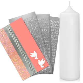WIKAKERZEN Taufkerze selber Machen Set mit Kerzen-Rohling Buchstaben und Wachsplatten mit Wachsmotiven | Jetzt Größe und Farben Wählen (Kerze 25x7 cm | Weiss, Rosa mit Taube)