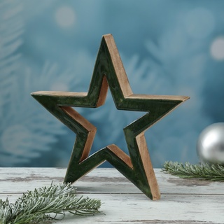 Holzstern - Weihnachtsstern - stehend - einseitig lackiert - Mangoholz - H: 29,3cm - natur, gr√on