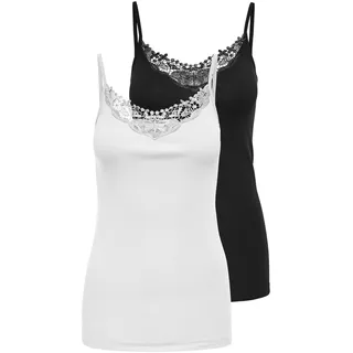 Only ONLKIRA – Doppelpack mit Spitzendetail für feminine Looks", Damen, Gr. M, schwarz-weiß Schwarz (Black Pack: Black and White), Medium (Herstellergröße: M