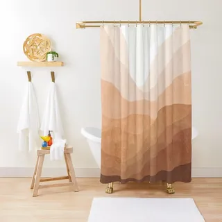 ZGDPBYF Duschvorhang, Farbverlauf, warme Berglandschaft in Terrakotta und Rosa, wasserdicht, Duschvorhang, Stoff, Badezimmer-Dekor mit Haken, 220 B x 180 H cm
