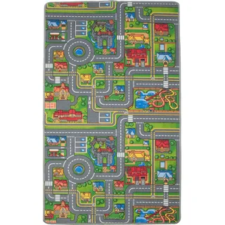 e-floor Teppich für Kinderzimmer | 100 x 150 cm | Kinderteppich | für Jungen und Mädchen | Schlafzimmer | Kurzflor Carpet | Autos Straße | Kreativ Sicher
