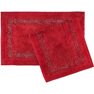 Tonys Textiles Badgarnitur in Glitzer-Diamant-Optik - Badematten aus 100% Schwerer Baumwolle - 2-teilig - Rot