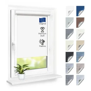 Rollo Premium Blackout Thermo Kassettenrollo mit Seitenführung, DomDeco, blickdicht, ohne Bohren, zum Kleben oder Schrauben weiß 105 cm x 105 cm