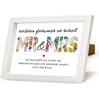 HSDSH Geldgeschenk Hochzeit, Hochzeitsgeschenke für Brautpaar, Hochzeitskasse Spardose, Geldgeschenke Hochzeit Verpackungen, Personalisierte Hochzeit Geld Bilderrahmen Mr & Mrs für Frisch Verliebte