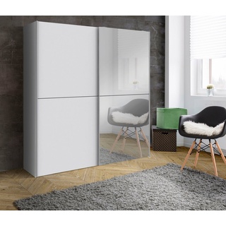 FORTE Schwebetürenschrank "White Kiss", Made in Europe, ideal für kleine Räume mit Spiegel und 2 Schiebetüren weiß