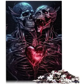 Puzzles für Erwachsene, Totenkopf-Herz, lustige Puzzles für Erwachsene, 1000-teiliges Holzpuzzle für Erwachsene und Kinder, Familienaktivität, Größe: 50x75 cm