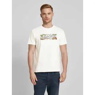 T-Shirt mit Label-Stitching, Offwhite, M