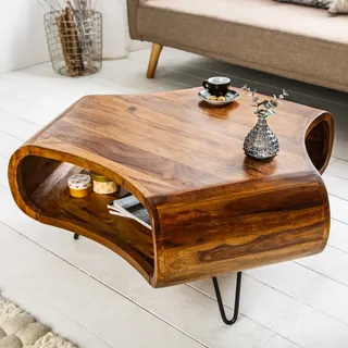 Riess-Ambiente Retro Couchtisch ORGANIC LIVING Sheesham Palisander Hairpin Legs Massivholz mit Stauraum