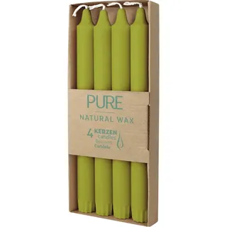 100% PURE, NATURAL WAX, Stabkerzen, Olive, WENZEL, 250/23 mm, Brenndauer ca. 10h, plastikfreie Verpackung, 4 Stück