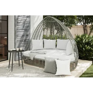 Ambia Garden Sonneninsel, Hellgrau, Dunkelgrau, Metall, Kunststoff, Textil, Füllung: Schaumstoff, 198x168x168 cm, Loungemöbel, Sonneninseln