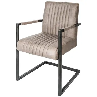 Freischwinger Stuhl Taupe Schwarz aus Stoff Metall mit Armlehnen Esszimmer