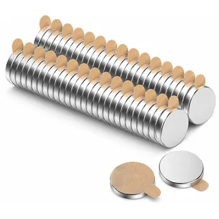 ECENCE Neodym Magnete 50 Stück - rund selbstklebend - 8x1mm | Klebe-Magnete hochwertige NiCuNi-Beschichtung - Scheibenmagnete