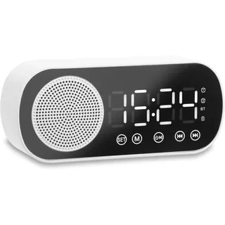 LED Digitaler Wecker mit Großen Zahlen, Dual-Alarm Wecker Digital, Weiß | Funk-Wecker Digital mit Batterie, Tischuhr Alarm Clock Nachttisch Uhr Tragbarer Spiegelalarm Radiowecker FM Wecker