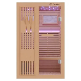 Dewello MINTO 120x120 Kabine aus Hemlock Tannenholz mit 3,5 kW Ofen