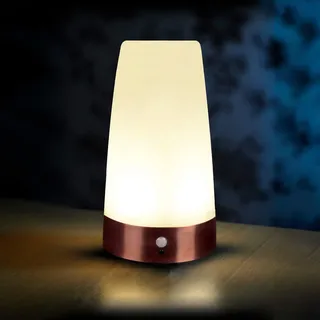 Auraglow Akku Bewegungsmelder Tischlampen Rund 2er Pack, LED | USB geladen, kabellos PIR, warmes Licht bis 2m, für Flur, Nachttisch, Treppe und Podest, Kupfer Optik Fuß