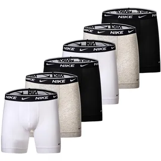 NIKE Herren Boxer Shorts, 6er Pack - Boxers, Cotton Stretch, einfarbig Weiß/Grau/Schwarz S