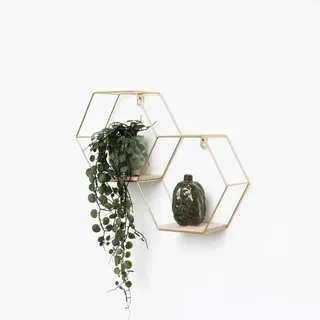 Ivol Wandregal, Gold, Metall, 2 Fächer, 41x30.5x10.5 cm, Wohnzimmer, Regale, Wandregale