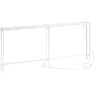 HOOBRO Schmaler Konsolentisch mit Steckdosenleiste, Konsolentisch mit Ladestation, schmaler Sofatisch, Konsole hinter dem Sofa, für Eingangsbereich, Flur, rustikales Weiß EWT185CXG01