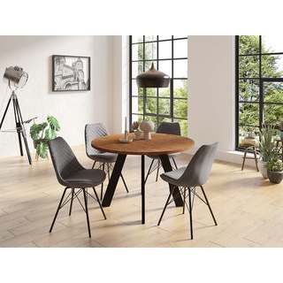 byLIVING Tara Esstisch/runde Tischplatte Akazie Natur/Gestell Metall schwarz/Küchentisch für bis zu 5 Personen/Braun/D 120, H76 cm