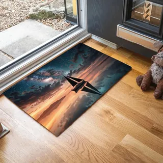 Fußmatte Sonnenuntergang Am Meer 40 x 60 cm Innen und Außen Waschbar Fussmatte Milchstraße Himmel Wasserdicht Türmatte Rutschfester Schmutzfänger Teppich für Eingang, Haustür, Patio, Flur - Blau Grün