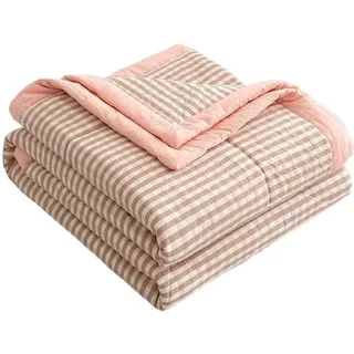Sommer/Frühling Tagesdecke Bettüberwurf Baumwolle Blau Grün 220x240Cm, Steppdecke Patchwork Wendedesign Kariert, Beige Bedspreads Bettdecke Doppelbett Unterfüttert Und Gesteppt Stepp Decke ( Color :