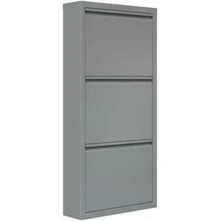 WOLTU Schuhschrank, mit 3 Klappen, Schuhregal, Schuhkipper, für 6-9 Paar Schuhe, aus Metall, für Flur Wohnzimmer, 50x106x15 cm, Hellgrau