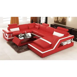 Rote Ecksofa Ledersofa Big XXL U Form Wohnlandschaft Sofa Couch Garnitur Leder - Rot