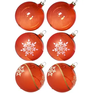 Thüringer Glasdesign Weihnachtsbaumkugel Weihnachtskugel Mix-Box orange (6 St), mundgeblasen, handbemalt orange