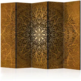 artgeist Paravent, Braun, Gold, Holz, Textil, Kiefer, massiv, Mandala, 225x172x3 cm, Motiv auf Vorderseite, Kleinmöbel