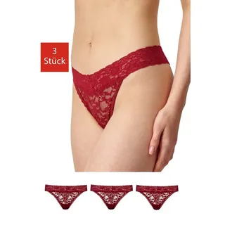 SNOCKS Tanga String Damen Unterhose (3-St) vollständig aus Spitze, Zwickel aus 100% Bio-Baumwolle rot M