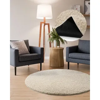 Interiyou Hochflor Teppich Sofia - 200x200 cm Rund Creme - flauschig und einfarbig - waschbar und rutschfest - weicher Langflor