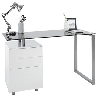 Xora Schreibtisch, Schwarz, Silber, Weiß, Metall, Glas, Holzwerkstoff, 3 Schublade(n) Schubladen, rechteckig, Flachrohr, rund, 62x76x130 cm, Bsci, Stauraum, Arbeitszimmer, Schreibtische, Bürotische