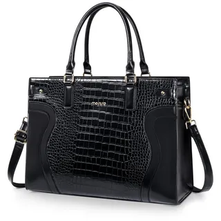 MOSISO Laptoptasche Damen, 15,6 Zoll PU Leder Handtasche Aktentasche | Wasserdicht Arbeitstasche Lehrer Business Shopper Büro Tasche Tote Bag, Krokodilmuster Schultertasche mit Clutch, Schwarz