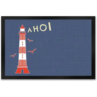 speecheese Fußmatte XXL in 50x75 cm im maritimen Stil mit Spruch: AHOI und Leuchtturm Maritim Heimathafen Meer Ostsee Nordsee Schuhmatte Norden Nordlicht Leuchtturm Anker Möwe Küste Wind