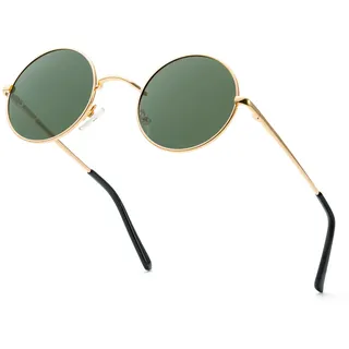 HENGOSEN Runde Sonnenbrille Polarisierte Kreis Sonnenbrille für Herren Damen Retro Metall Hippie Sonnenbrille für Fahren Reisen, 12L-Gold/G15, L - L