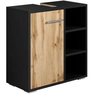 Badplaats Waschbeckenunterschrank Neptunus 60 x 60 x 30 cm Schwarz Matt/Eiche
