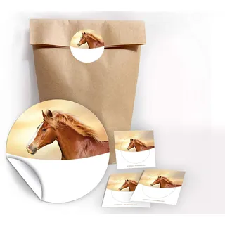JuNa-Experten 6 Geschenktüten/Natur + 6 Aufkleber Pferd Mädchen für Mitgebsel Gastgeschenk beim Kindergeburtstag