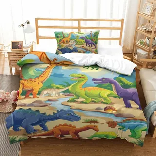 NQHXLRUDC Dinosaurier Bettbezug Set Bettwäsche Set Kinderbettwäsche Reißverschluss Mit Kissenbezügen Betten Set Für Jungen Und Mädchen, Kinder Single(135x200cm)