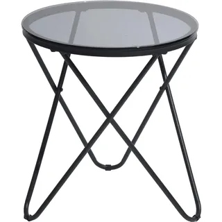 39F FURNITURE DREAM Couchtisch, rund, aus Metall und Hartglas, skandinavischer Nachttisch, für Wohnzimmer, Grau, Glas, 45x45x50cm