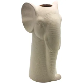 Vase Elefant, Dekovase, Blumenvase, Keramikvase, Tischvase, Kopfvase, Elefantenvase, Vase Sandoptik, Kopf Sand-Finish aus Keramik, in Weiß L/B/H 12 x 13 x 25 cm.