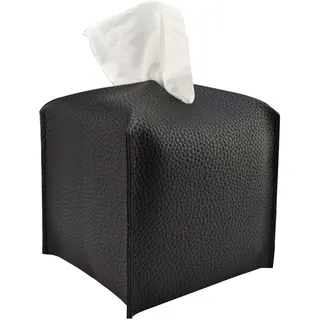 Ulife Mall Quadratisch Taschentuchbox, PU Leder Moderner Kosmetiktücherbox Nachfüllbar Servietten Aufbewahrungsbox Verdicktes Ledermaterial Tissue Box für Esszimmer Badezimmer Büro(Schwarz)