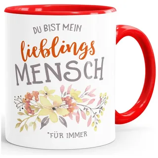 MoonWorks Tasse Geschenk-Tasse Du bist mein Lieblingsmensch Kaffeetasse Teetasse, Keramik rot