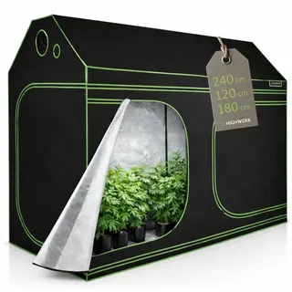 HIGHWERK Gewächshaus Grow Tent 240 x 120 x 180 cm schwarz/grün Pflanzenzucht Indoor schwarz